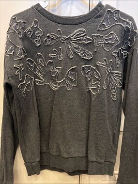 Banana Republic Charcoal Gray Sweater with Frayed Appliqué